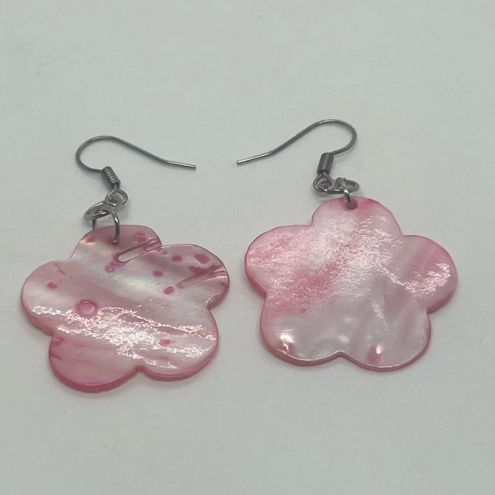 Pink Flower Shell Earrings